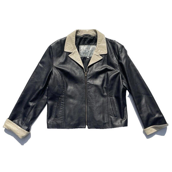 Jackets & Blazers - Peruzzi Italian Ultra Soft Black Leather Womens Jacket Sz XL Flip Cuff Full Zip